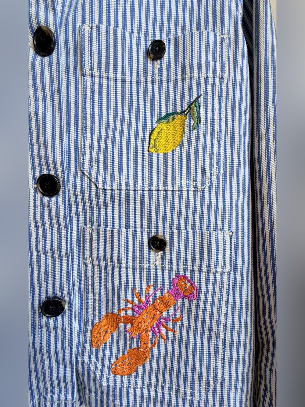 Boden Embroidered Utility Jacket Blue White Striped Tropical Women’s Size 10 - Picture 8 of 13
